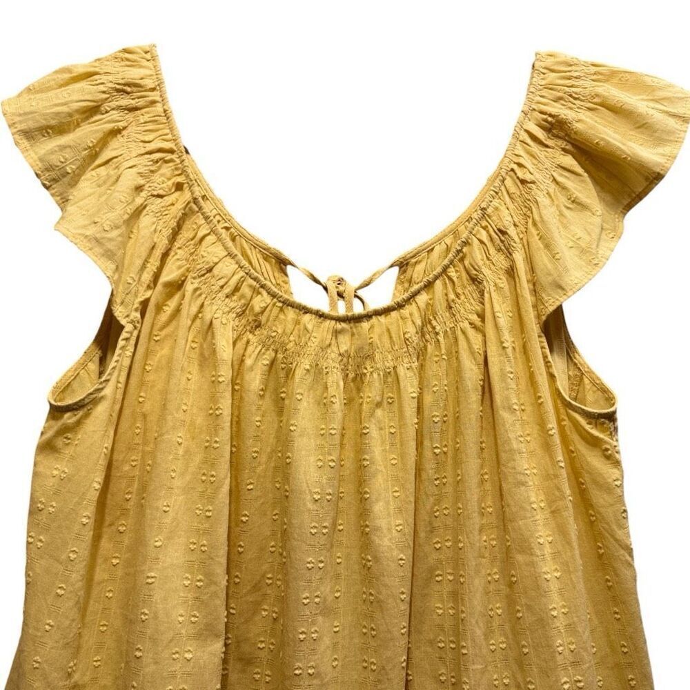 Yellow Tunic Mini Dress Ruffled Cap Sleeve Cotton NWT | Aemi+Co - Picture 13 of 14